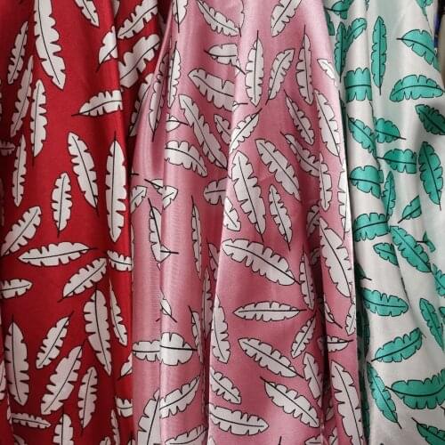 Print Satin Soft Leaf Satin Fabric silky Polyester Charmeuse scarf ribbon material 1 yard