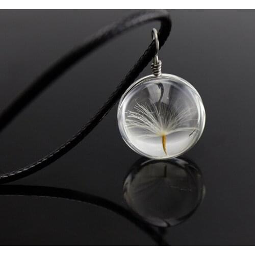 Bespmosp 24PCS/Lot Wholesale Real Plant Dandelion Seed Ball Bottle Pendant Necklace Charm Women Statement Jewelry Leather Choker