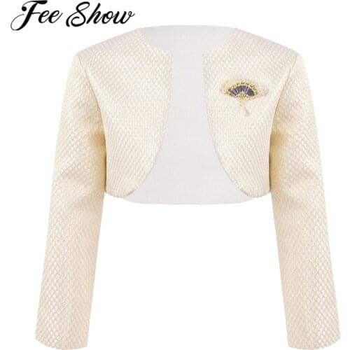 Kids Girls Party Bolero Shawl Shrug Long Sleeve Open Front Shrug Cardigan with Brooch for Wedding Jacket Flower Girl Dress Wraps
