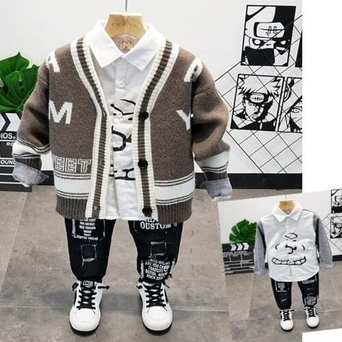 2-7 Years Toddler Boys Clothing Set Autumn Winter Baby Fashion Sweater Shirt Jeans 3 Pcs Set Korean Thicken Warm Suits For Boy