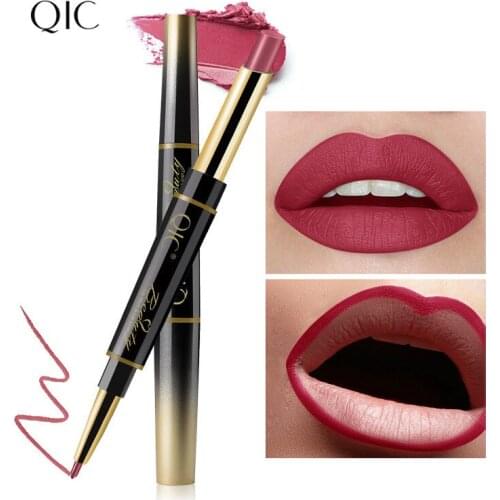 Double-head Matte Lipstick + Lip Liner Lips Makeup Matt Tint Lip Balm Maquiagem Moisturize Creamy Lip Stick Pen Make up Lipliner