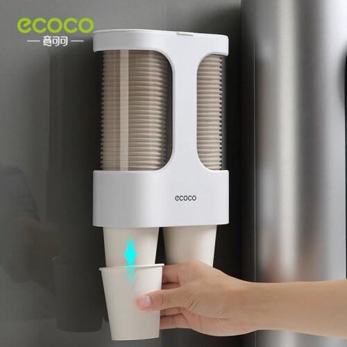 ECOCO Disposable Paper Cups Dispenser Plastic Cup Holder for Dispenser Wall Mounted Automatic Cup Storage Rack Cups Containe