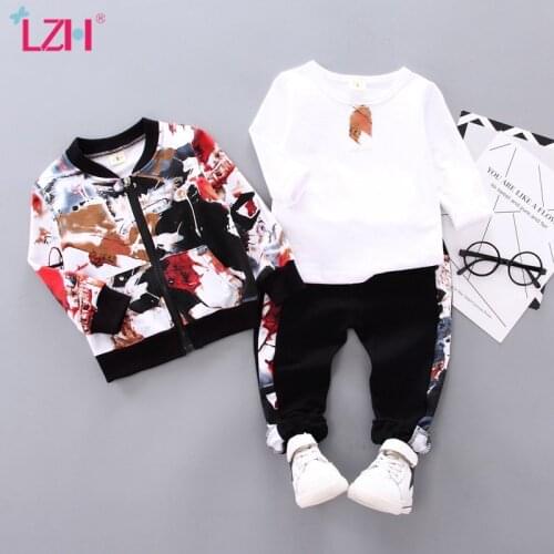 LZH Kids Boys Girls Clothing Set 2020 Autumn New Printting Coat + Tops + Sports Pants 3Pcs Set Outfits Childrens Casual Clothes