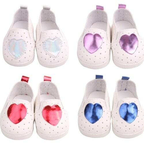 Doll white shoes heart pattern princess shoes 18 inch Girl dolls and 43 cm baby doll toy accessories s160-s163