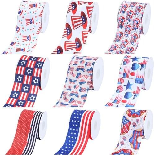 FLRA Ribbon (50 yards/lot) New design US flag July 4th theme printed grosgrain ribbon for celebrating