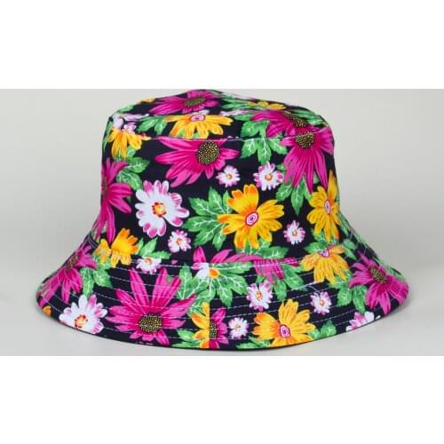 Summer Female Color Flower Fisherman Hat Chrysanthemum Print Double Basin Hat Sunshade And Sun Protection Travel Small Fresh Hat