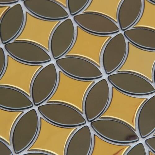 Golden mixed gray color stainless steel metal tiles special design for kitchen backsplash wall mosaic tilesHME8106