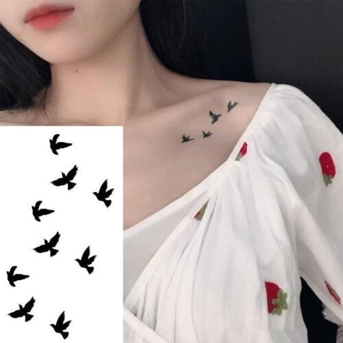 Cute Swallow Bird Feather Temporary Stickers Flower Branch Letter Water Transfer Tattoo Women Body Chest Arm Art Tattoo Men Hand