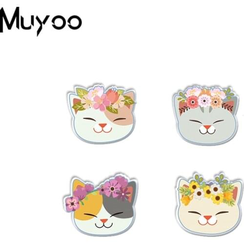 Cute Cartoon Cat With Flower Crown Print Epoxy Acrylic Resin Lapel Pin Handmade Lovely Kittens with Flower Acrylic Badge Pin