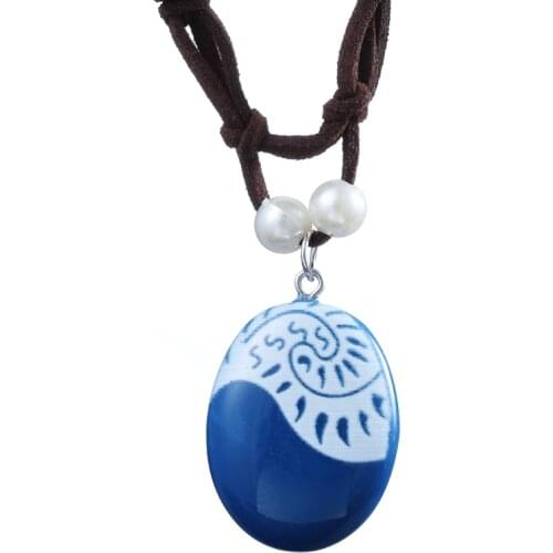 Fashion Jewelry Movie Charm Moana Ocean Rope Chain Necklaces Blue Stone Necklaces & Pendants Leather Suede Choker Necklace