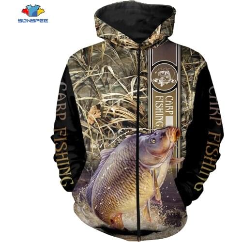 SONSPEE Men Women Carp Fishing Zipper Hoodie Camouflage Hunting 3D Print Anime Sweatshirt Autumn Long Sleeve Mens Jacket Coat