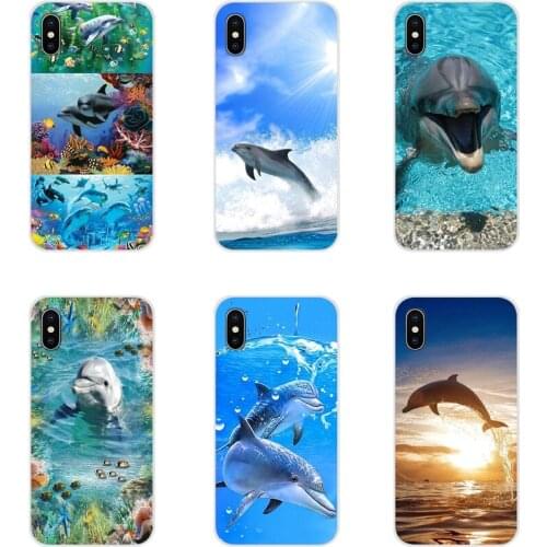 Soft Transparent Bag Case For Xiaomi Redmi 4A S2 Note 3 3S 4 4X 5 Plus 6 7 6A Pro Pocophone F1 dolphins in the reef sunset ocean