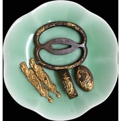 A SET TOP QUALITY JAPANESE SAMURAI SWORD GUARD TSUBA THEME HANDMADE BRASS KATANA DIY FITTING