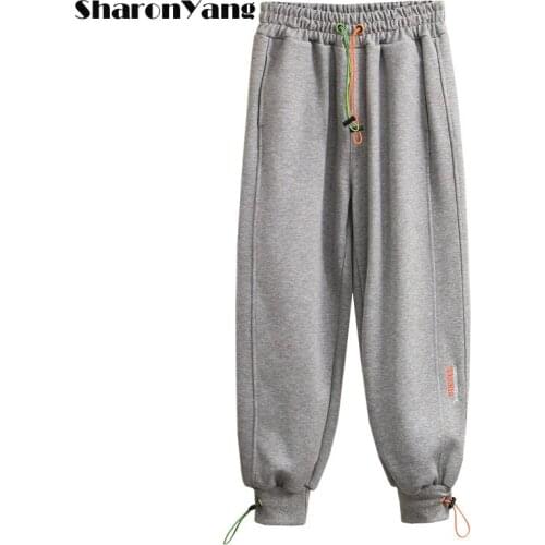 Autumn New Korean Style 100kg Plus Size Casual Drawstring Sweatpants Women Baggy Elastic High Waist Sweat Pants Women Clothes