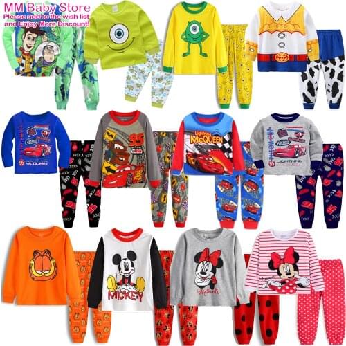New Spring Autumn Kids Sleepwear Sets Boys Clothes Bath Lightyear Pajamas Cars Set Girls Minnie Cotton Tigger Cartoon Pyjamas