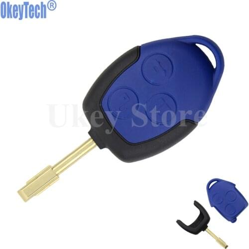 OkeyTech 3 Buttons Uncut Transit Connect Set Remote Car Key Case Shell For Ford Transit Blue Case Car Styling Keyless Entry Fob