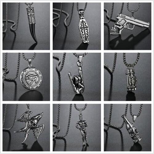 Necklaces For Men Skull/Evil Eye/Bomb/Bottle Pendant Necklace Bronze Silvery Plated Color Vintage Jewelry Cool Man