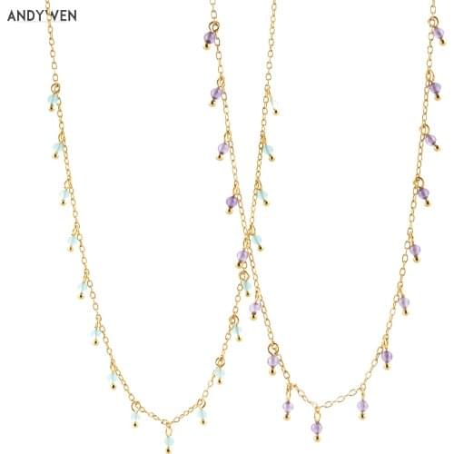 ANDYWEN 925 Sterling Silver Gold Turquoise Charms Purple Zircon Chains Choker Necklace 2020 Rock Punk Jewelry Fashion CZ