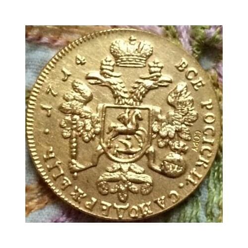 24K gold-plated 1714 russian coins 2 Ducat copy 100% coper manufacturing