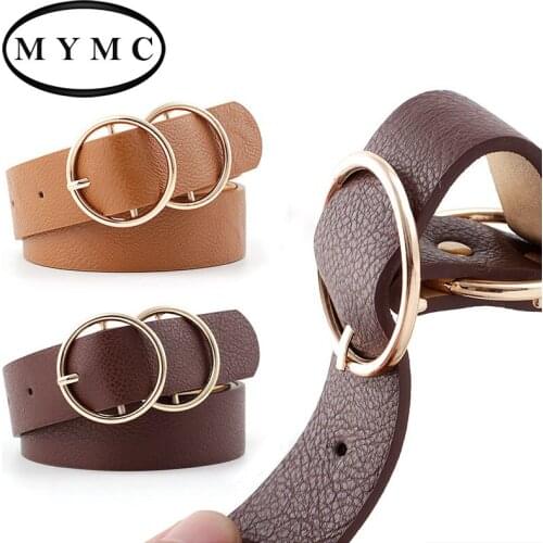 MYMC Ladies Casual Wide Belt Wild Double Round Buckle Jeans Waistband Student Womens PU Belt