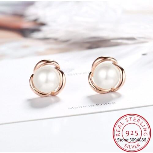 Romantic Real 925 Sterling Silver Freshwater Pearls Stud Earrings Trendy Flower Accessories For Women Wedding Jewelry
