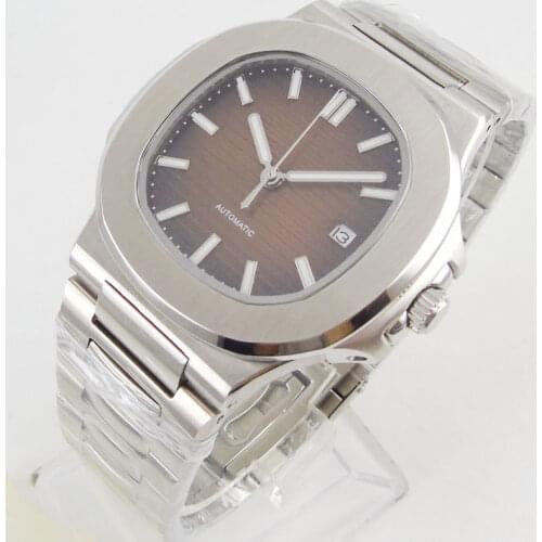 40MM miyota 82 Luxury 2019 New Square Watch Case Mechanical Mens Watch Coffee Dial Automatic Movement Stainless Steel Bracelet