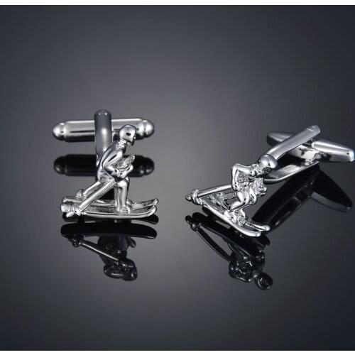 Luxury Silvery Ski Metal Cufflinks Hipster Cufflinks For Sportsmen Gift for Husband Gift High Quality Men Shirt Gift Cuff Links