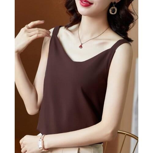 Sexy silk top tank top ladies slim sexy sleeveless t-shirt women basic tank top camisole tank top summer V-neck top for women