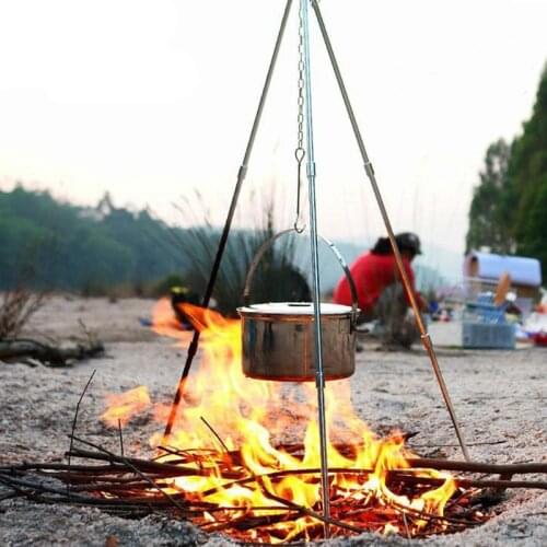 Picnic Cooking Tripod Outdoor Picnic Telescopic Cook Tripod Portable Hanging Pot Camping Fishing Tripod Campfire Grill Stand