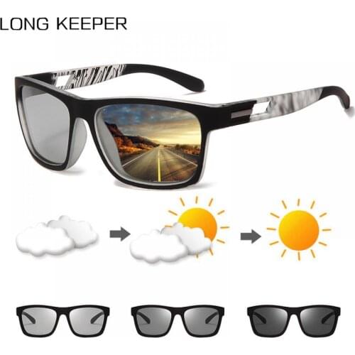 Driving Chameleon Sunglasses Photochromic Men Change Color Polarized Square Matte Frame Sun Glasses Male Outdoor Sport Eyewear