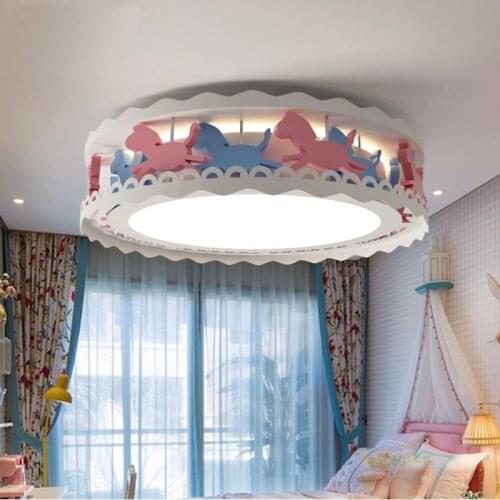 Modern Bedroom Wood Horse Led Ceiling Lamp Room Lights Lighting Fixture Baby Room Cartoon Personality Decorative Lamps