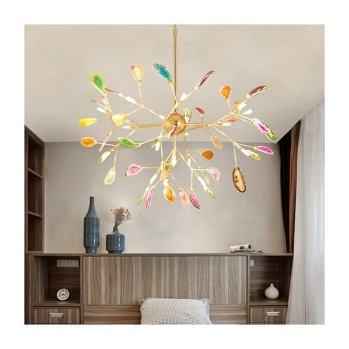 Modern Agate Led Chandeliers Lighting Living Room Gold Metal Led Pendant Chandelier Lights Dining Room Led Hanging Lamp Fixtures