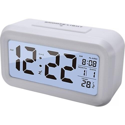Morden Digital Desk Alarm Clock LED Calendar Illuminates Clock Snooze Silent Alarm Clock Auto Light Sensor 3Colors Choose