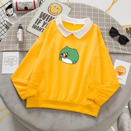 Frog Hoodie Harajuku Pullover Sweatshirt Graphic Cotton Sweatshirts Long Sleeves Hoodie with Pocket Kawaii Sweetshirt for Girls