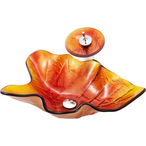 European-style Washbasin Small Bathroom Tempered Glass Wash Basin Household Above Counter Basin Waterfall Spout Basin Faucet Set