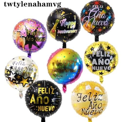 18 Inch Spanish Fireworks Happy New Year Fathers Day Foil Outdoor Party Balloon Anniversary Birthday Christmas Decoration Ball