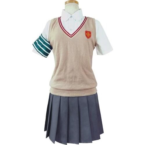 Hight Quality Anime Toaru Kagaku no Railgun Misaka Mikoto JK School Uniform Woman Cosplay Costume Shirt + Skirt + Vest