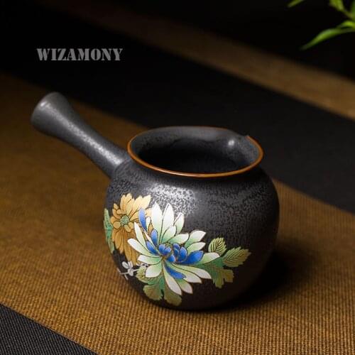 WIZAMONY 1pcs Chinese Color Emboss Peony Handmade Fair Mug Cha Hai Teapot Points of Tea ware Kung Fu Tea Set