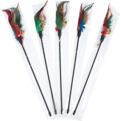 Funny Kitten Cat Teaser Interactive Toy Rod With Bell And Feather Toys For Pet Cats Stick