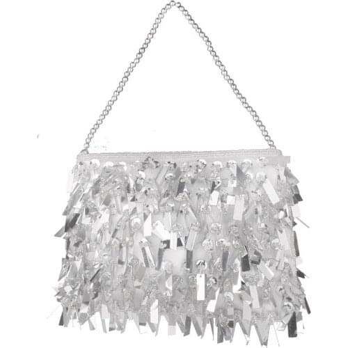 Women Glitter Sparkling Silver Sequins Mini Handbag Party Clutch Bag Luxury Sequins Fringe Beading Evening Bag Phone Wallet Bag