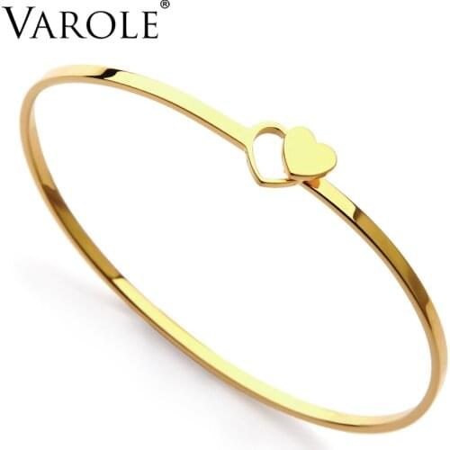 VAROLE Heart Shape Can Open Cuff Bracelets & Bangles Stainless Steel Gold Color bracelet for women Pulseiras