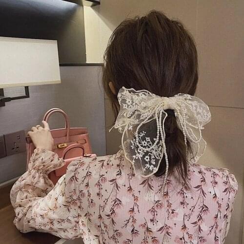 Ruoshui Woman Elegant Lace Tassel Pearl Hair Clips Bowknot Hairpins Girls Sweet Hair Accessories Headwear Hairgrip Barrettes