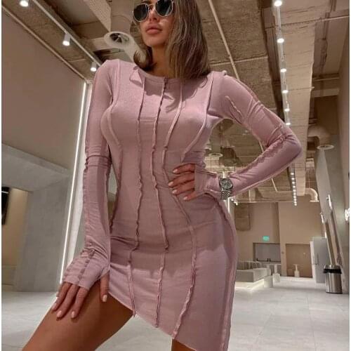 Women’s Autumn Dresses Sexy Ladies Slim Fit Bodycon Short Mini Dress Fashion Womens Patchwork Long Sleeve Evening Party Dress