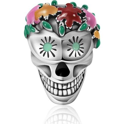 NEW Halloween Collection 100% 925 Sterling Silver Flower Skull Charms Colorful Enamel Beads Women Bracelets Jewelry 1141-1160