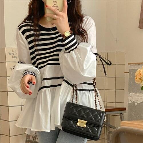 Alien Kitty Patchwork Striped Loose Sweaters Pullovers Fashion Femme New Streetwear Oversize Casual Autumn Full Sleeve Gentle OL