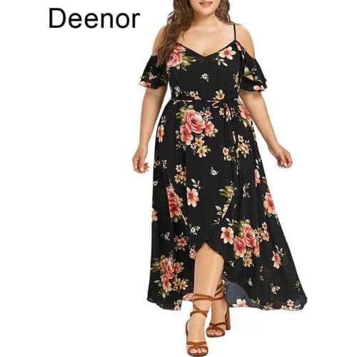 Deenor Plus Size Women Dresses Printed Sexy Suspender Short Sleeve Womens Dress Summer Party Beach Dresses Sundress Dress