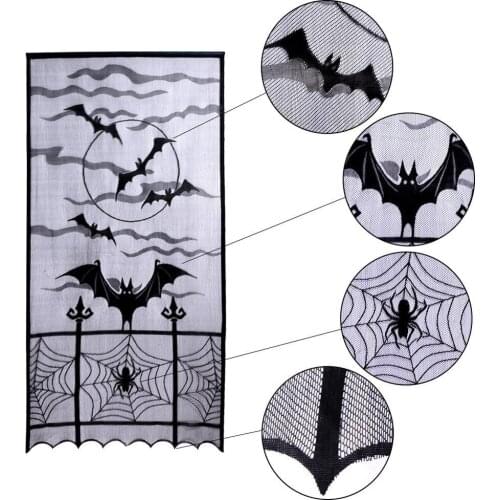 1pc Scary Lace Door Bat Curtain Decor Halloween Festival Party Accessories Props for Living Room Window Home Decorative