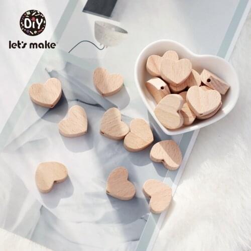 Lets Make 10pc Baby Teether Wooden Beads BPA Wooden Rodent Animal Heart Shape Teething Bead DIY Baby Pacifier Chain Accessories