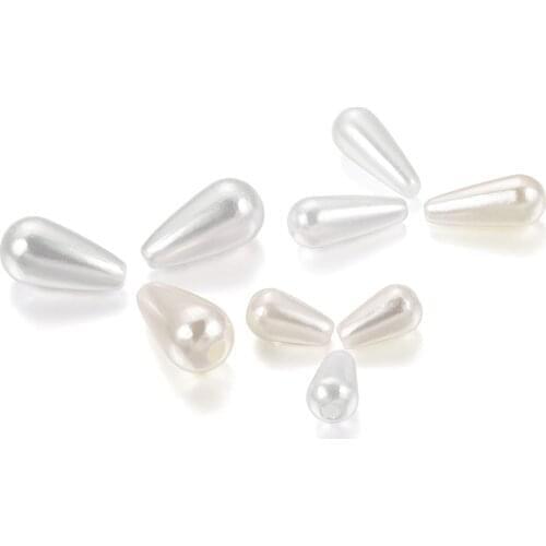 100Pcs Waterdrop Rice Whit Pearls Round Plastic ABS Imitation Pearl Earring Pendant for DIY Jewelry Findings Making Accessories