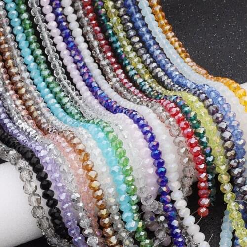 145Pcs/Lot Mix 23Colors Rondelle Faceted Beads 4mm Glass Czech Crystal Beads For Jewelry Making Loose Spacer Bead DIY Needlework